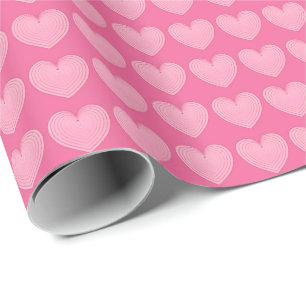 Papel De Presente Corações rosa coral, fundo rosa mais profundo