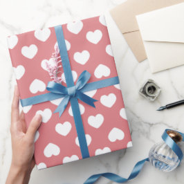 Papel De Presente Corações Rosa Minimalista