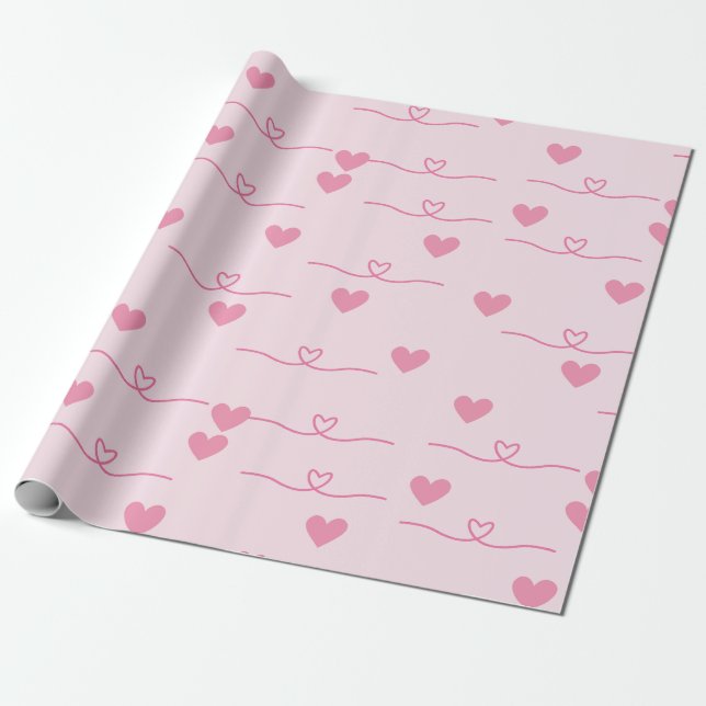 Papel De Presente Corações Rosa Pequenos Bonitos (Desenrolado)