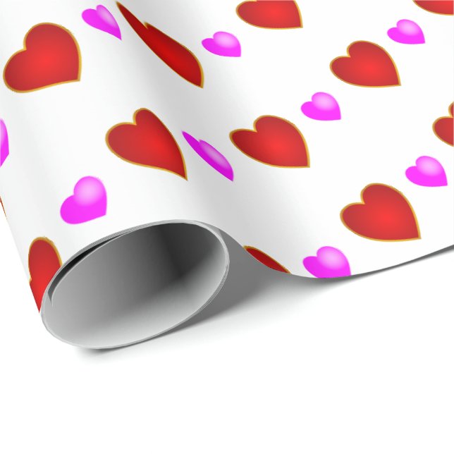 Papel De Presente Corações Rosa Vermelho em BRANCO (Ponta do rolo)