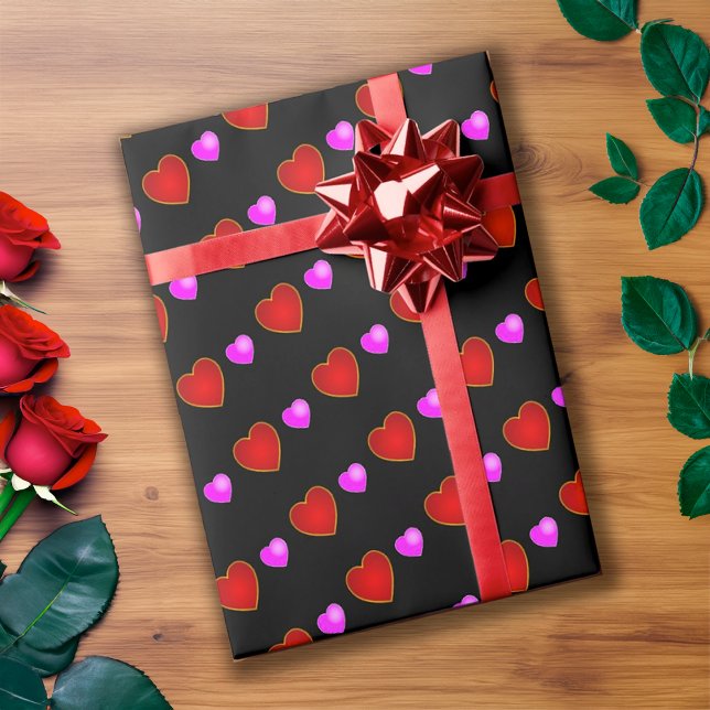 Papel De Presente Corações Rosa Vermelho em PRETO (Criador carregado)