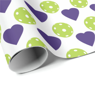Papel De Presente Corações roxos e bolas de picles verdes