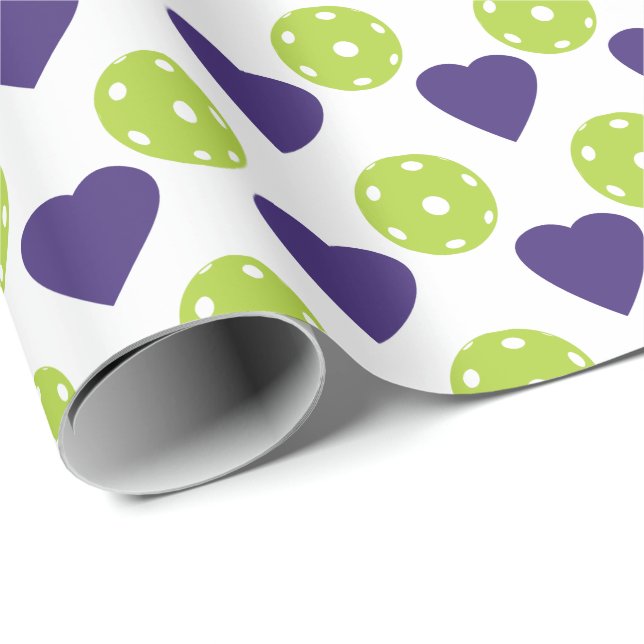 Papel De Presente Corações roxos e bolas de picles verdes (Ponta do rolo)