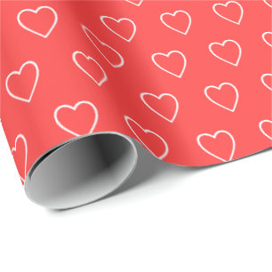 Papel De Presente Corações Simples Modernos de Namorados Vermelho