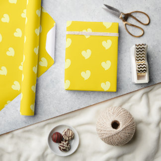 Papel De Presente Corações Sinceros - Amarelo Claro e Amarelo -