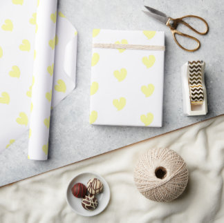 Papel De Presente Corações Sinceros - Amarelo Claro e Branco -
