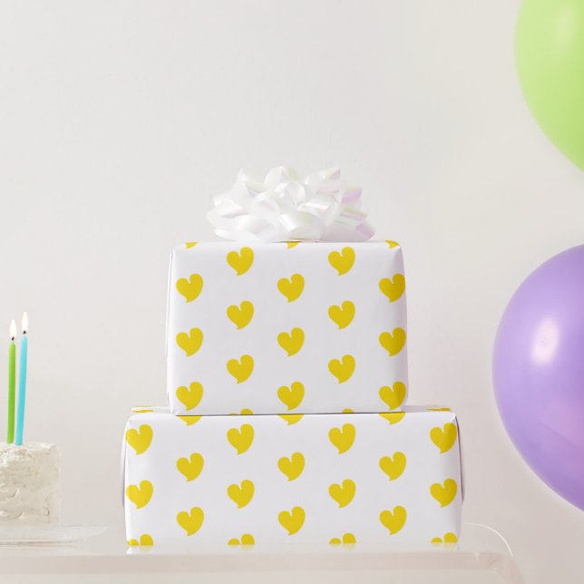 Papel De Presente Corações Sinceros - Amarelo e Branco - (Presentes para festas)