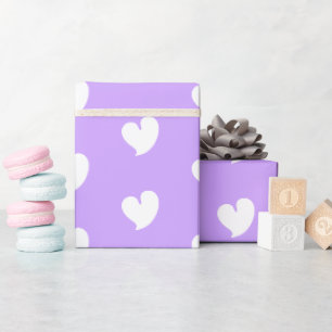 Papel De Presente Corações Sinceros - Branco e Lilás -