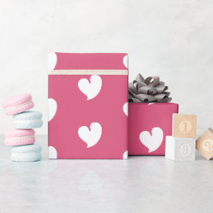 Papel De Presente Corações Sinceros - Branco e Rosa -