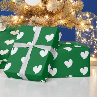 Papel De Presente Corações Sinceros - Branco e Verde Escuro -