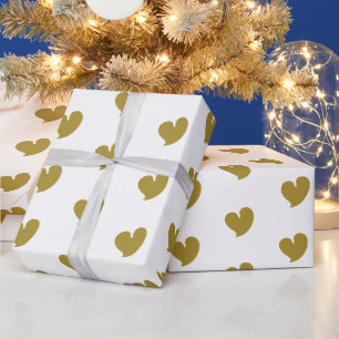 Papel De Presente Corações Sinceros - Dourado e Branco -
