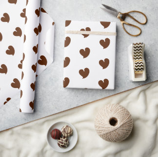 Papel De Presente Corações Sinceros - Marrom Escuro e Branco -