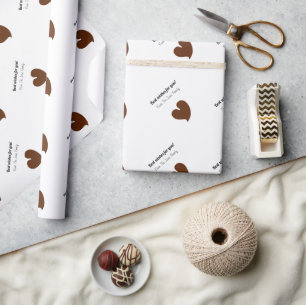 Papel De Presente Corações Sinceros Marrom Escuro e Branco com Texto