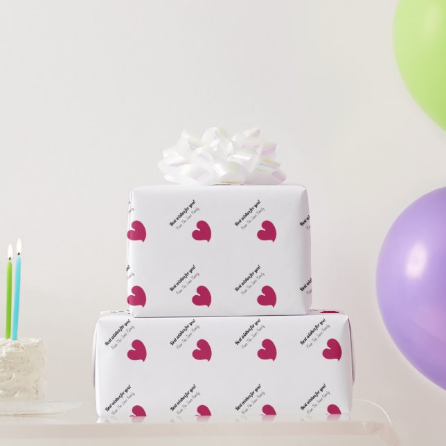 Papel De Presente Corações Sinceros Rosa Intenso e Branco com Texto  (Presentes para festas)
