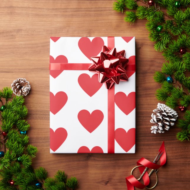 Papel De Presente Corações Vermelhos (Presente de Natal)