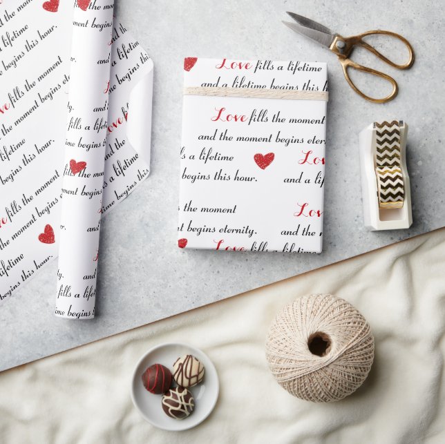 Papel De Presente Corações Vermelhos de Casamento e Citação Romântic (Artesanato)