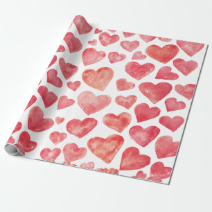 Papel De Presente Corações Vermelhos De Cores Aquáticas, Traçado