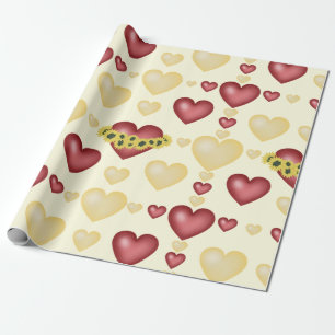 Papel De Presente Corações vermelhos e amarelos e girassóis