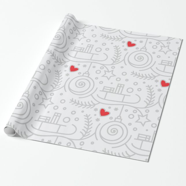 Papel De Presente Corações Vermelhos Fofos Natal Caprichoso (Desenrolado)