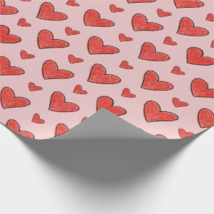 Papel De Presente Corações Vermelhos no Padrão de Colorir Infantil R