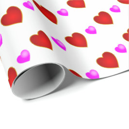 Papel De Presente Corações Vermelhos Rosas em BRANCO