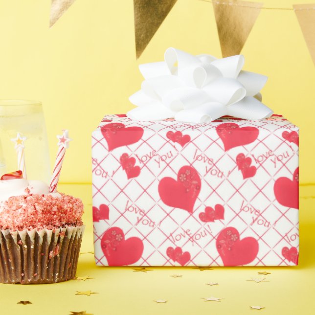 Papel De Presente Corações vermelhos, texto, "ama-te", vermelho e br (Festa de aniversário)