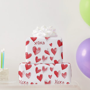 Papel De Presente Corações Vermelhos XOXO Dia dos Namorados