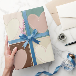 Papel De Presente Corações Xadrez em Grade