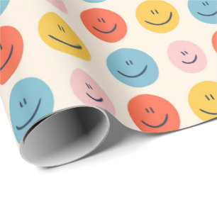 Papel De Presente Corajoso Rosto Feliz Blobs Spotty Divertido Padrã