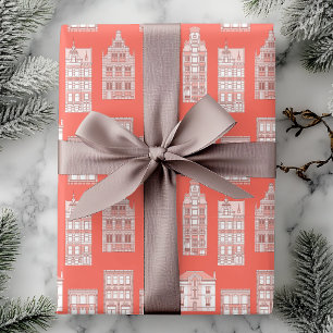 Papel De Presente Coral City House Pattern