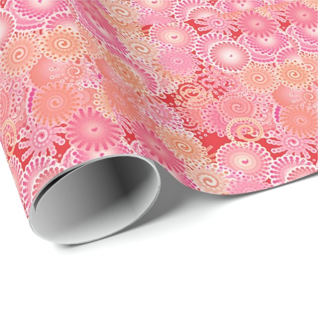 Papel De Presente Coral, cor-de-rosa e creme (Ponta do rolo)