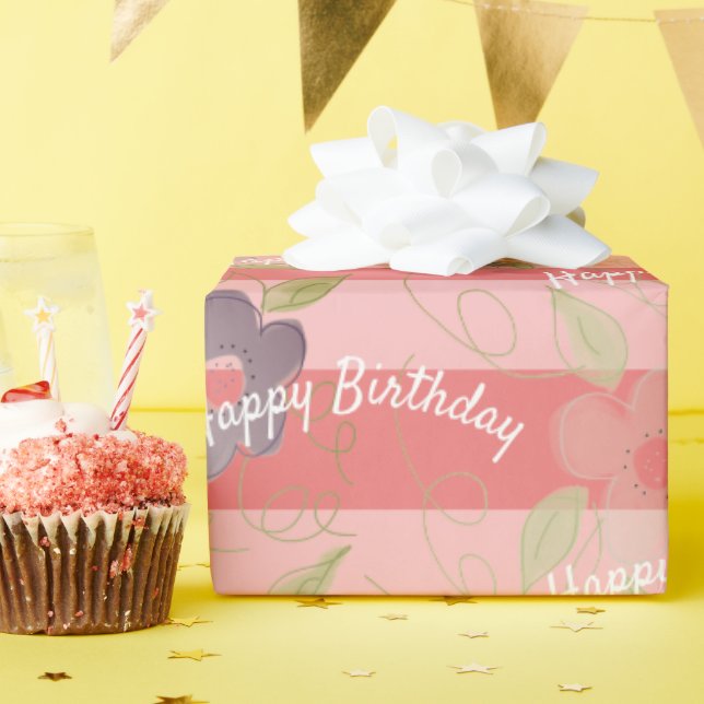 Papel De Presente Coral Fliral Padrão (Festa de aniversário)