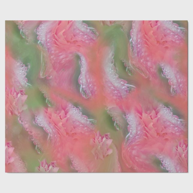 Papel De Presente Coral, Grama e Sangue Rosa-de-Peônia (Barra)