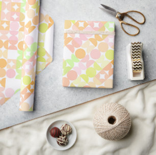 Papel De Presente Coral Laranja Chic Rosa Bege Círculos Padrão Artís