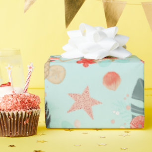 Papel De Presente Coral Red e Mint Beach Pattern