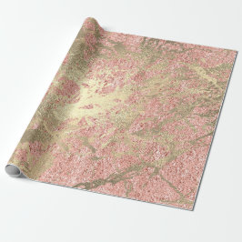 Papel De Presente Coral Rosa Champaigne Dourado Traço Metálico