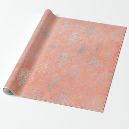 Papel De Presente Coral Silver Peach Damask Antonietta Versaille
