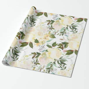 Papel De Presente Coram as flores florais da aguarela bege
