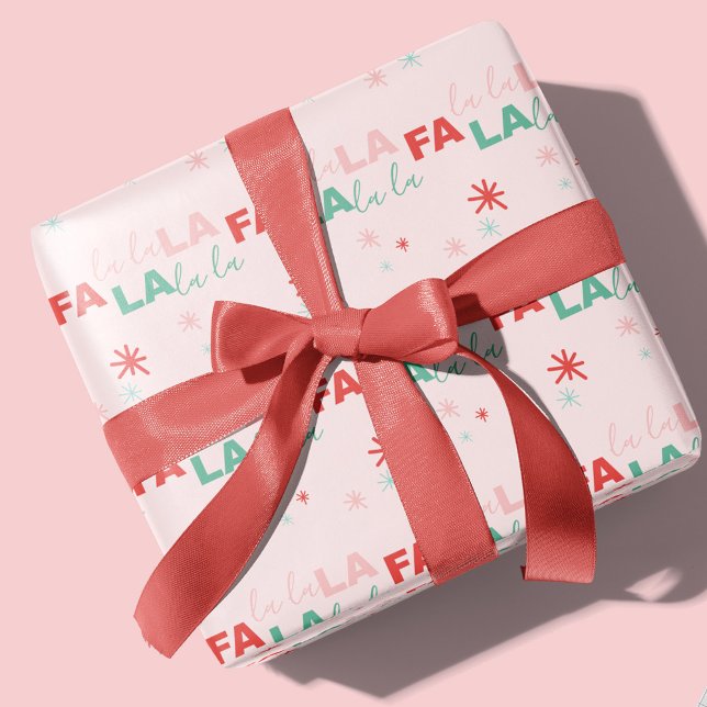 Papel De Presente Corante Divertido Fa La Typografia Pink (Fun Colourful Fa La La Typographic Pattern Pink Wrapping Paper)