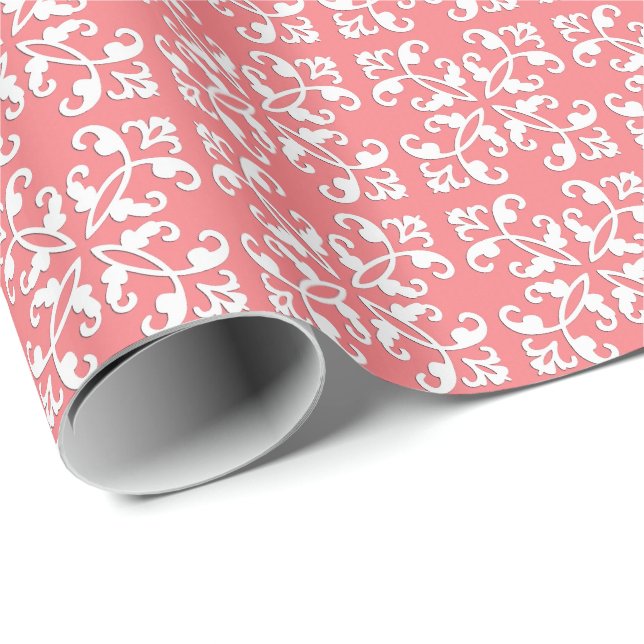 Papel De Presente Corante herbáceo - branco sobre cor-de-rosa (Ponta do rolo)