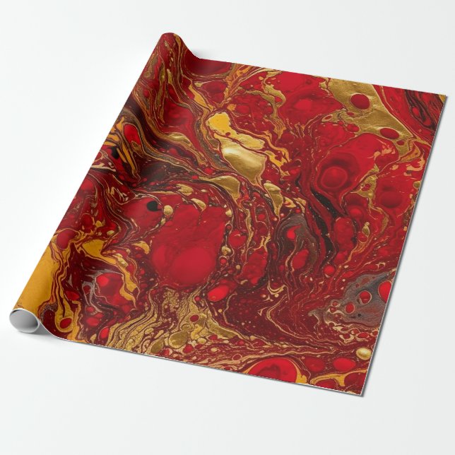 Papel De Presente Corante vermelho e acrílico Dourado sem costura (Desenrolado)