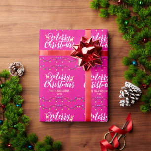 Papel De Presente Cordas Coloridas Luzes Nomes Rosa Natal