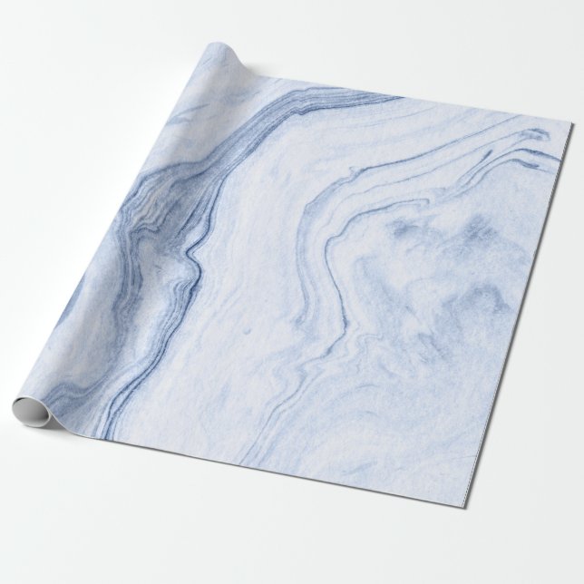 Papel De Presente Cores Aquáticas Modernas Cordéis de Cinza Azul (Desenrolado)