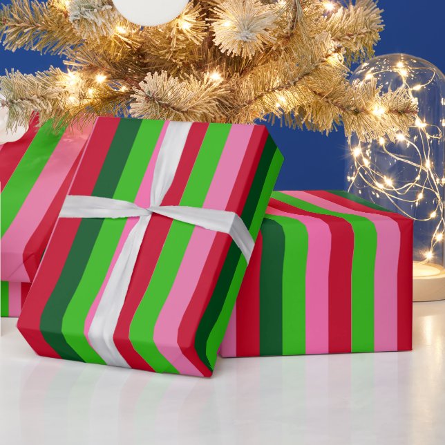 Papel De Presente Cores Contemporâneas Listras de Natal  (Feriados)