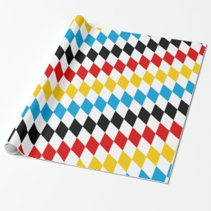 Papel De Presente Cores da Bandeira Alemã Diamantes Azuis Oktoberfes