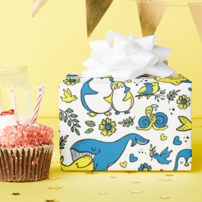 Papel De Presente Cores da Ucrânia Crianças de Mães Animais Amarelas (Festa de aniversário)