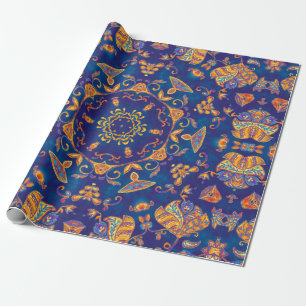 Papel De Presente Cores d'água coloridas caleidoscópio mandala. Or