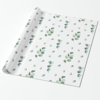 Papel De Presente Cores de Água Elegante Cores de Verde Eucalyptus F
