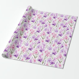 Papel De Presente Cores de água planas - Gladiolas cor-de-rosa e rox
