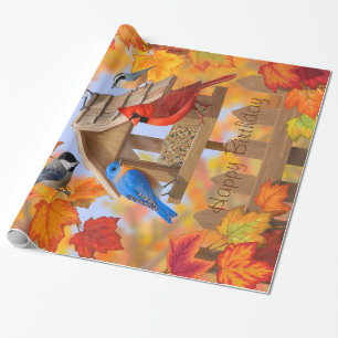 Papel De Presente Cores de outono de Pássaros e Pássaros